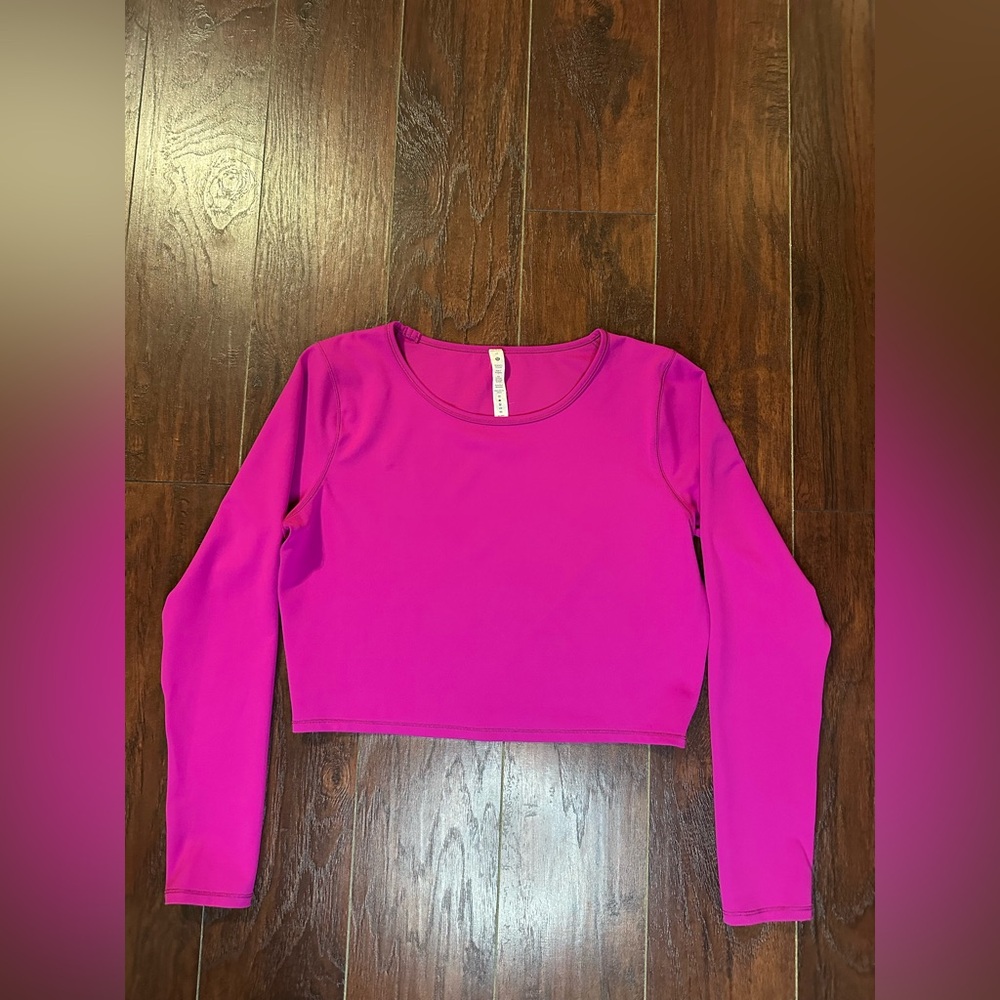 Lululemon Wunder Train Cropped Size 16 Long Sleeve Shirt Ripened Raspberry